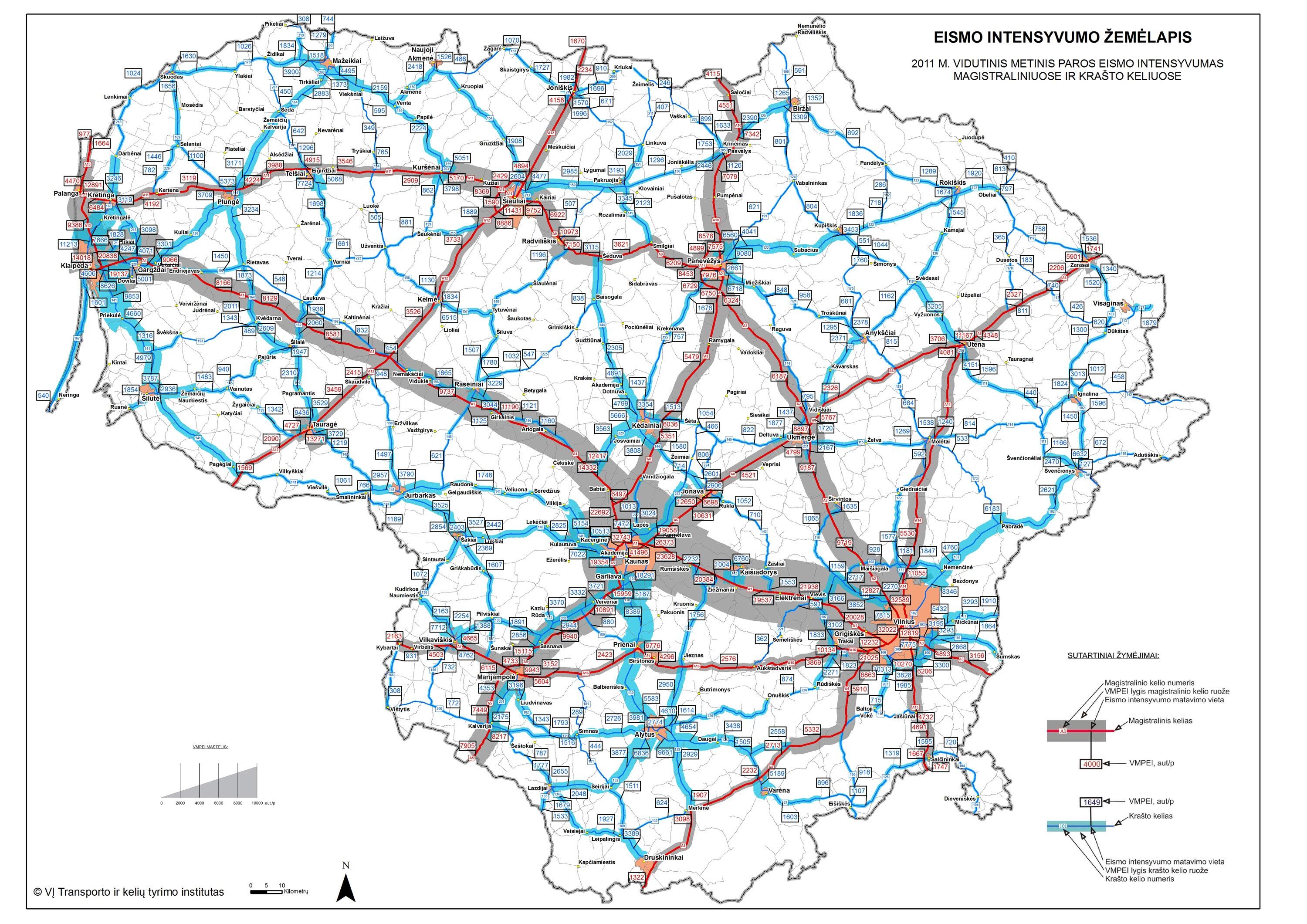 Transporto srautų žemėlapis Vilnius–Kaunas automagistralėje